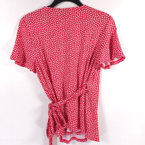 Boden Viscose Blend Wrap Tie V Neck Short Sleeve Top Polka Dot J0664 Size 8P‎ - Picture 3 of 9